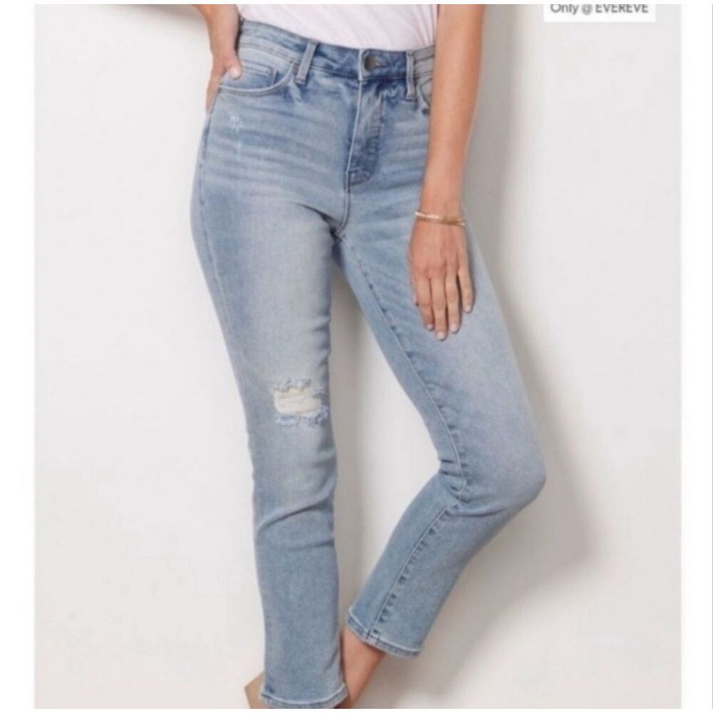 Evereve The‎ Ever Straight Jeans Light Wash High Rise Size 24